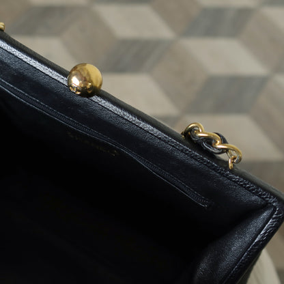 Vintage Chanel Black Caviar Matelassé CC logo Kiss Lock Double Chain Shoulder Bag