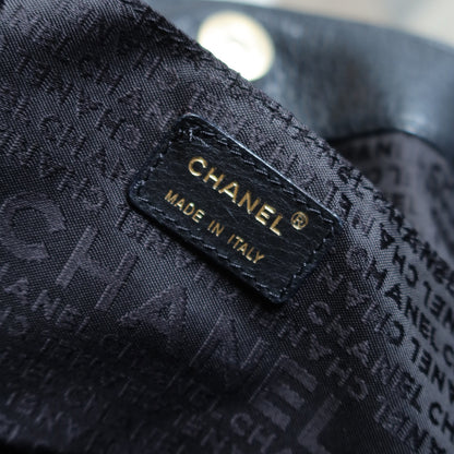 Chanel Vintage Black Calfskin Leather CC Logo Dice Shoulder Tote Bag