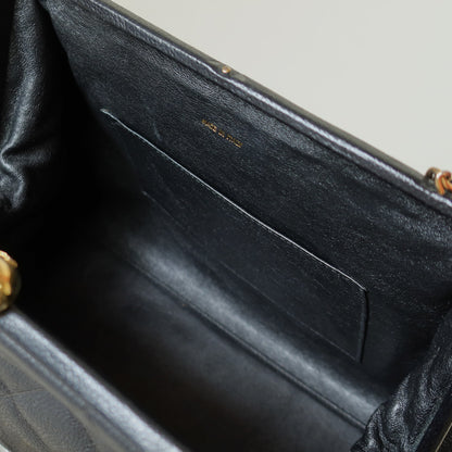 Vintage Chanel Black Caviar Matelassé CC logo Kiss Lock Double Chain Shoulder Bag