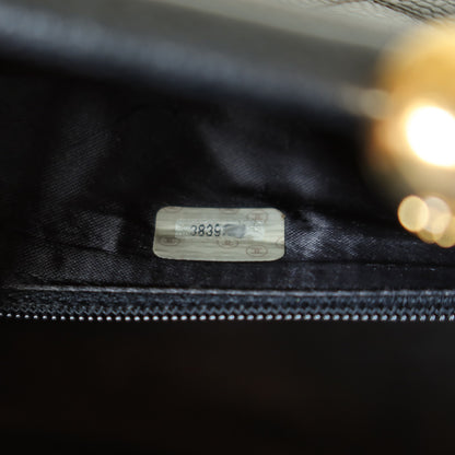 Vintage Chanel Black Caviar Matelassé CC logo Kiss Lock Double Chain Shoulder Bag