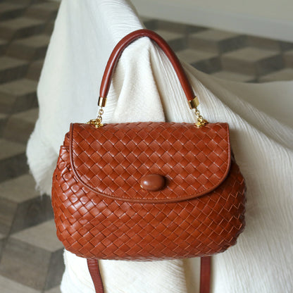 Bottega Veneta Vintage Dark Brown Intrecciato Weave Turn Lock 2way Shoulder Bag S