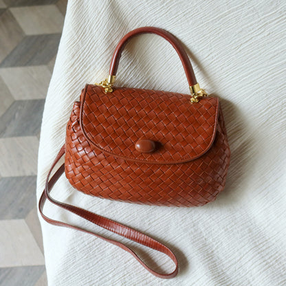 Bottega Veneta Vintage Dark Brown Intrecciato Weave Turn Lock 2way Shoulder Bag S