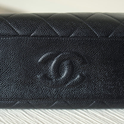 Vintage Chanel Black Caviar Matelassé CC logo Kiss Lock Double Chain Shoulder Bag