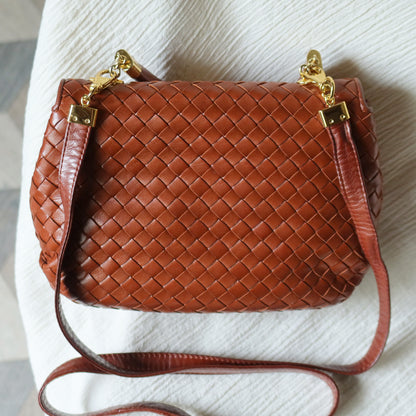 Bottega Veneta Vintage Dark Brown Intrecciato Weave Turn Lock 2way Shoulder Bag S