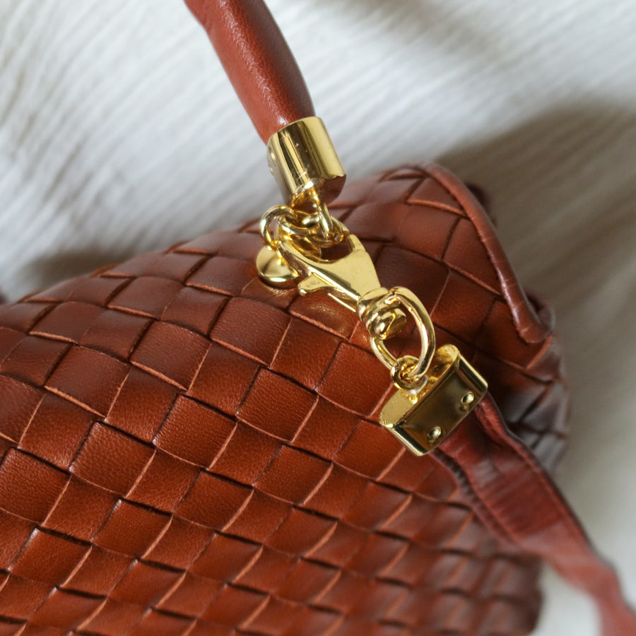 Bottega Veneta Vintage Dark Brown Intrecciato Weave Turn Lock 2way Shoulder Bag S