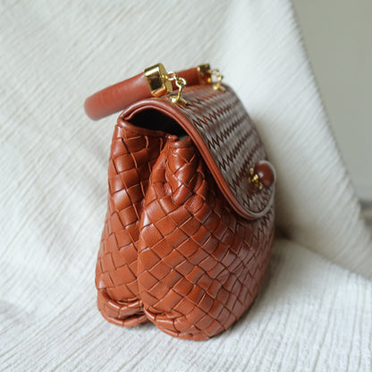 Bottega Veneta Vintage Dark Brown Intrecciato Weave Turn Lock 2way Shoulder Bag S