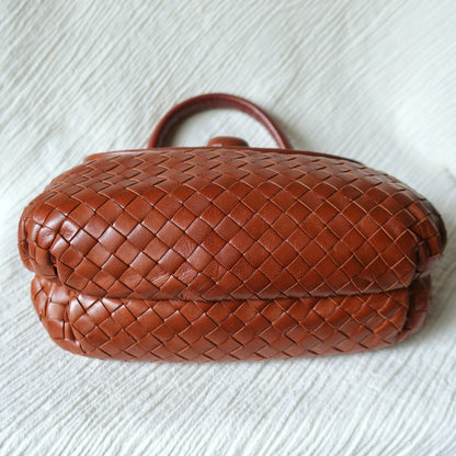 Bottega Veneta Vintage Dark Brown Intrecciato Weave Turn Lock 2way Shoulder Bag S