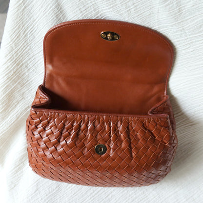 Bottega Veneta Vintage Dark Brown Intrecciato Weave Turn Lock 2way Shoulder Bag S