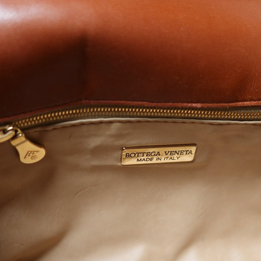 Bottega Veneta Vintage Dark Brown Intrecciato Weave Turn Lock 2way Shoulder Bag S