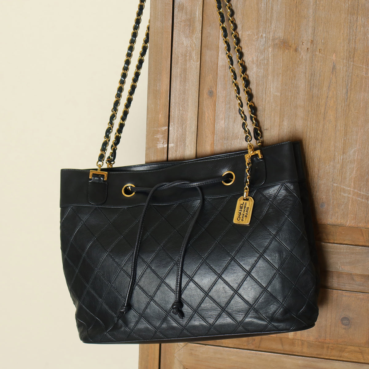 Chanel Vintage Black Calfskin Matelasse Quilted CC Charm Crossbody Shoulder Bag