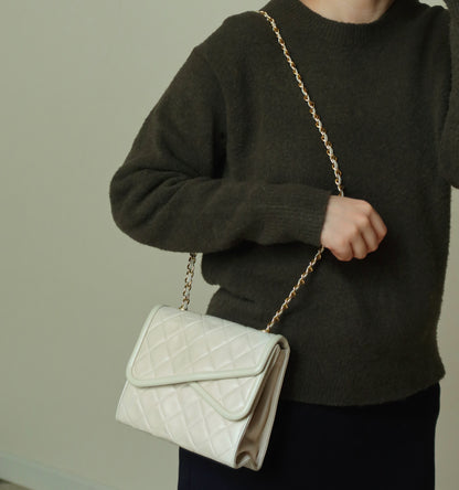 Chanel Vintage Ivory Lambskin Tassel Diamond Stitched 24k Asymmetrical Double Flap Bag