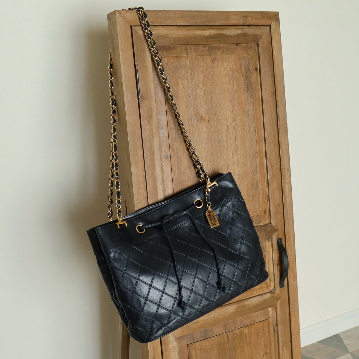 Chanel Vintage Black Calfskin Matelasse Quilted CC Charm Crossbody Shoulder Bag