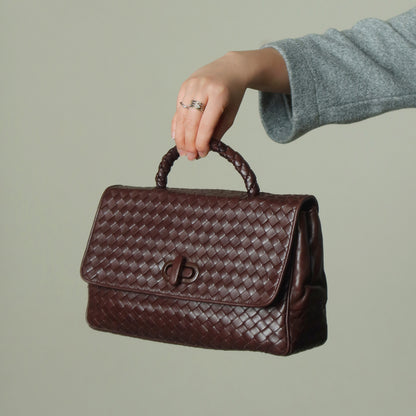 Bottega Veneta Vintage Dark Brown Intrecciato Turn Lock Braided Top Handle Bag