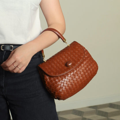 Bottega Veneta Vintage Dark Brown Intrecciato Weave Turn Lock 2way Shoulder Bag S