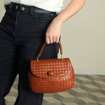Bottega Veneta Vintage Dark Brown Intrecciato Weave Turn Lock 2way Shoulder Bag S
