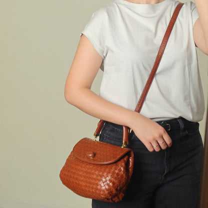 Bottega Veneta Vintage Dark Brown Intrecciato Weave Turn Lock 2way Shoulder Bag S