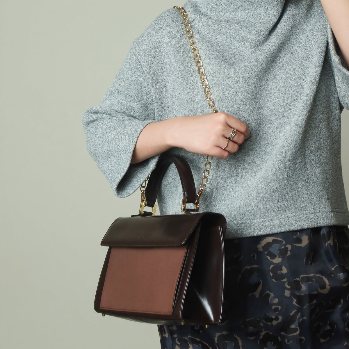 YSL Saint Laurent Vintage Brown Leather Boxy East West 2way Flap Bag