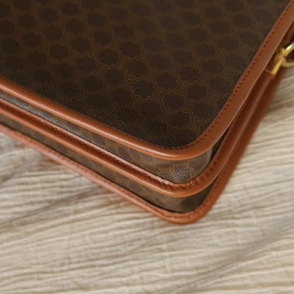 Celine Vintage Brown Macadam Triomphe Leather Crossbody Bag