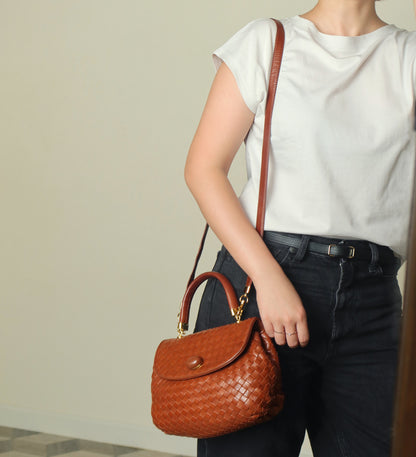 Bottega Veneta Vintage Dark Brown Intrecciato Weave Turn Lock 2way Shoulder Bag S