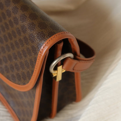Celine Vintage Brown Macadam Triomphe Leather Crossbody Bag