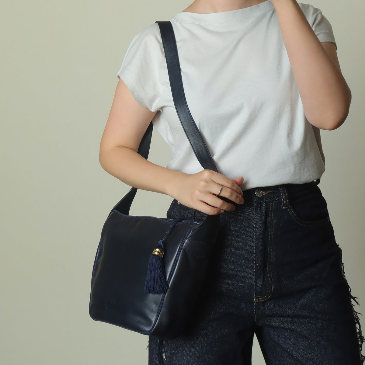Christian Dior Vintage Navy Fringe Charm CD logo Leather Crossbody Sling Bag