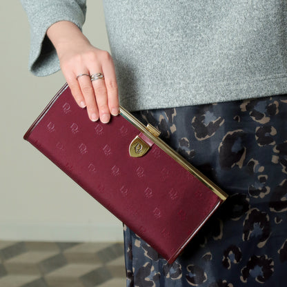 Christian Dior Vintage Dark Maroon Burgundy Monogram Kiss lock Clutch Bag