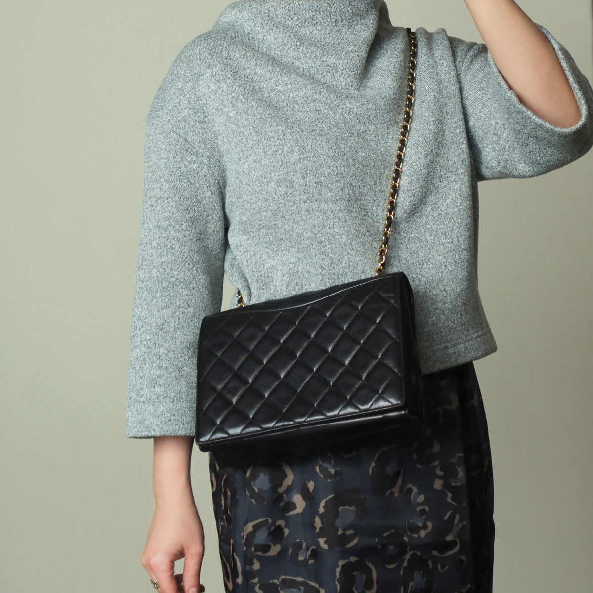 Chanel Vintage Black Lambskin Matelasse Diamond Quilted CC mark Flap Bag