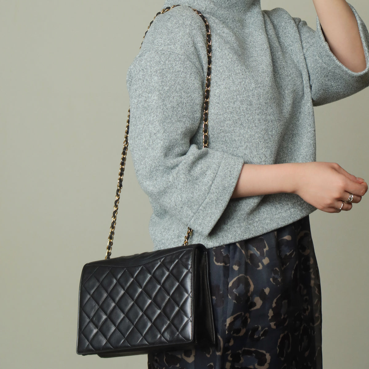 Chanel Vintage Black Lambskin Matelasse Diamond Quilted CC mark Flap Bag