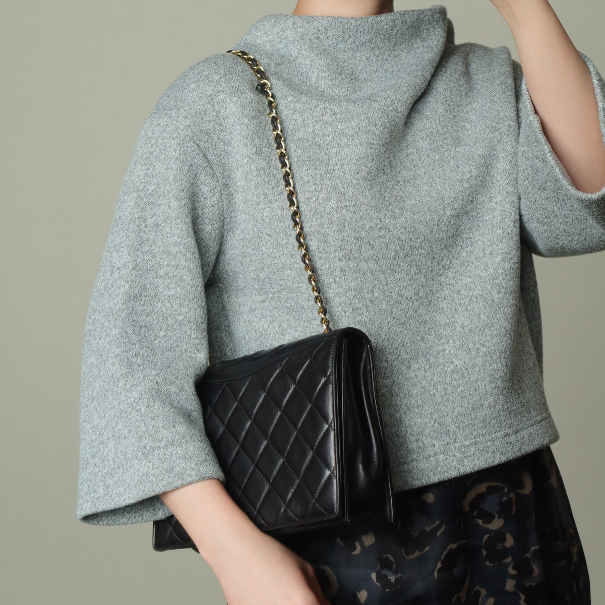 Chanel Vintage Black Lambskin Matelasse Diamond Quilted CC mark Flap Bag