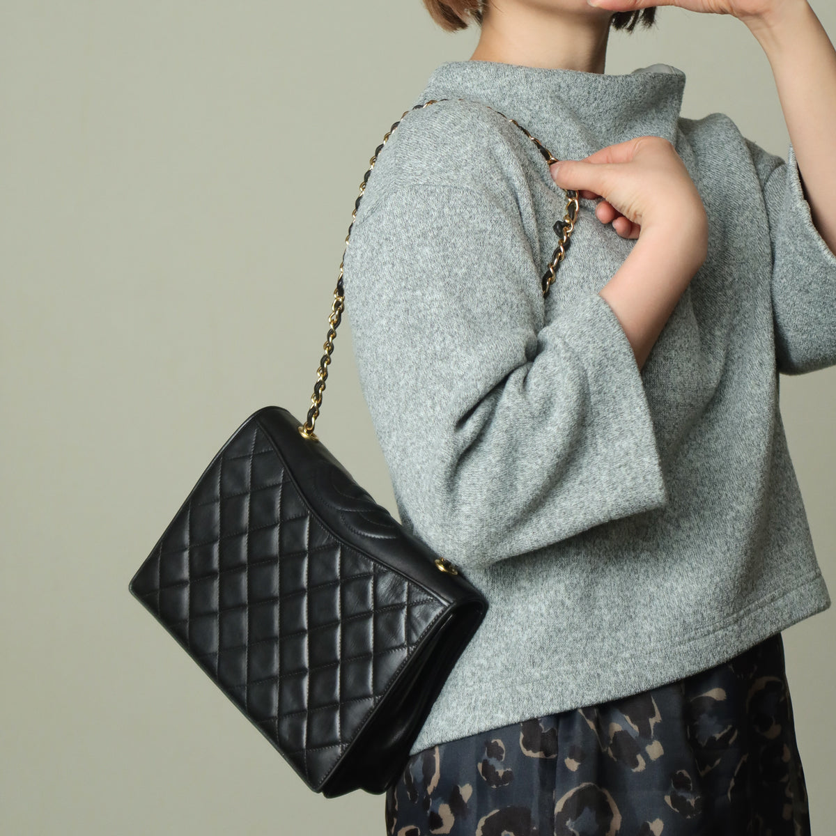 Chanel Vintage Black Lambskin Matelasse Diamond Quilted CC mark Flap Bag