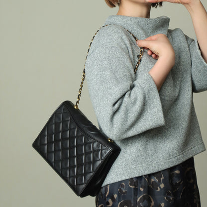 Chanel Vintage Black Lambskin Matelasse Diamond Quilted CC mark Flap Bag