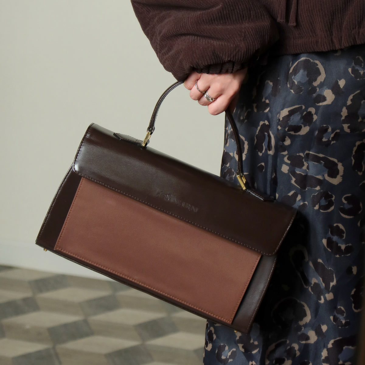 YSL Saint Laurent Vintage Brown Leather Boxy East West 2way Flap