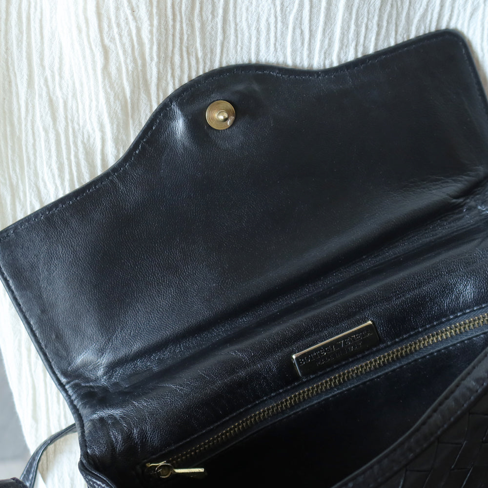Bottega Veneta Vintage Black Intrecciato Weave Pochette Crossbody Flap Bag