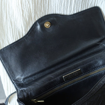 Bottega Veneta Vintage Black Intrecciato Weave Pochette Crossbody Flap Bag
