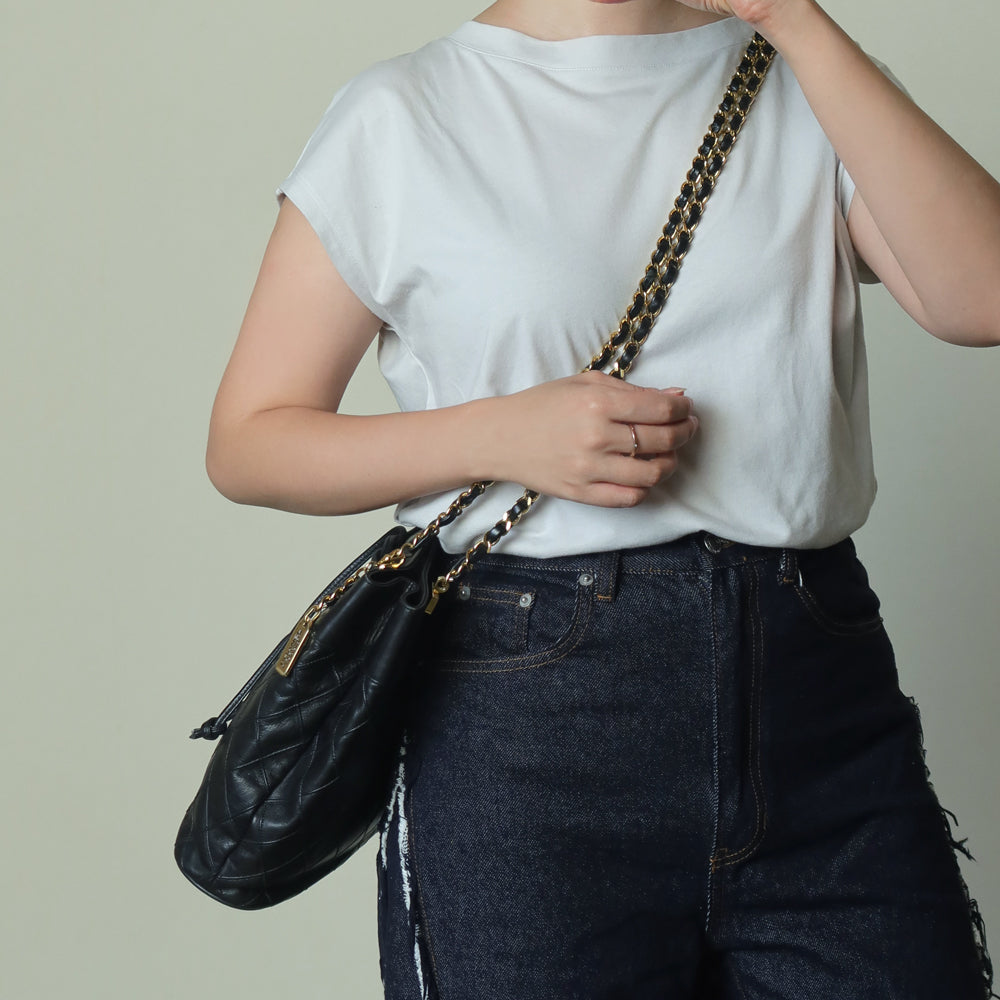 Chanel Vintage Black Calfskin Matelasse Quilted CC Charm Crossbody Shoulder Bag