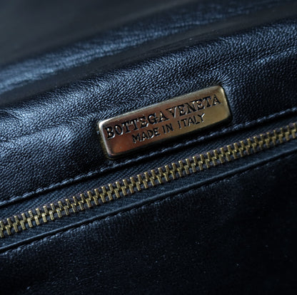 Bottega Veneta Vintage Black Intrecciato Weave Pochette Crossbody Flap Bag