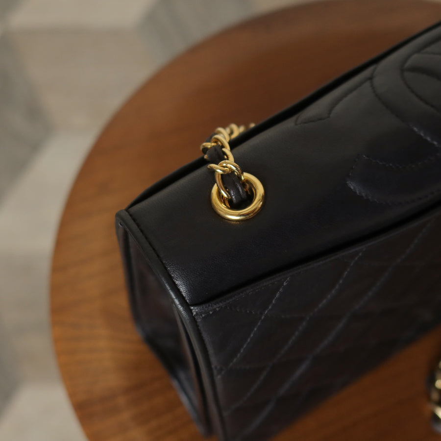 Chanel Vintage Black Lambskin Matelasse Diamond Quilted CC mark Flap Bag