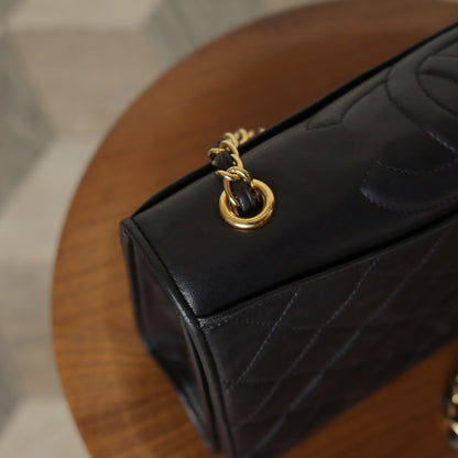 Chanel Vintage Black Lambskin Matelasse Diamond Quilted CC mark Flap Bag