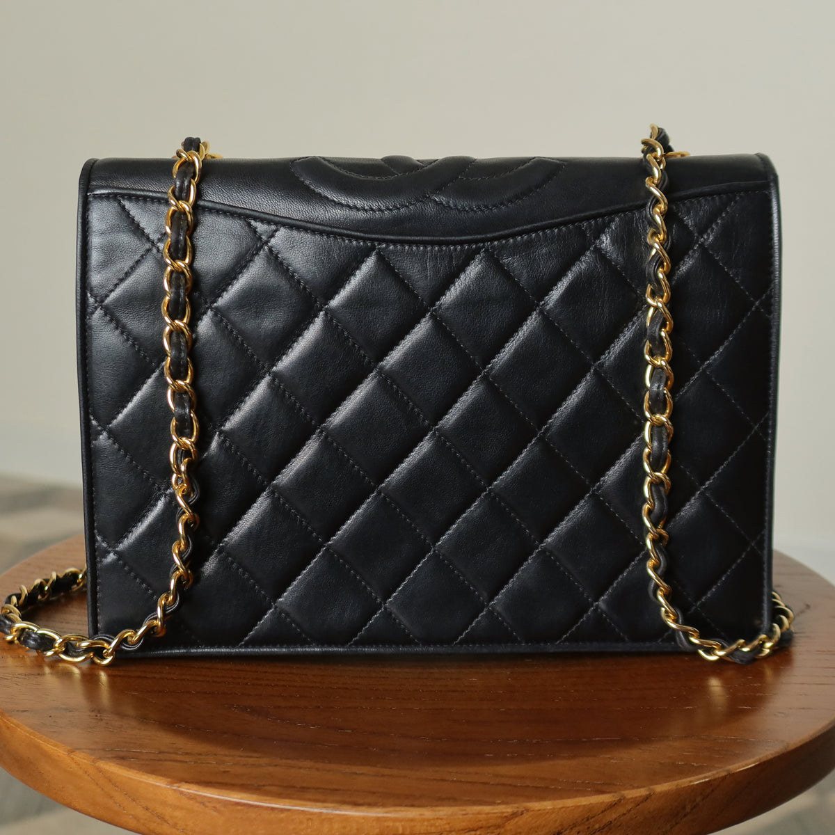 Chanel Vintage Black Lambskin Matelasse Diamond Quilted CC mark Flap Bag