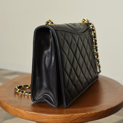 Chanel Vintage Black Lambskin Matelasse Diamond Quilted CC mark Flap Bag