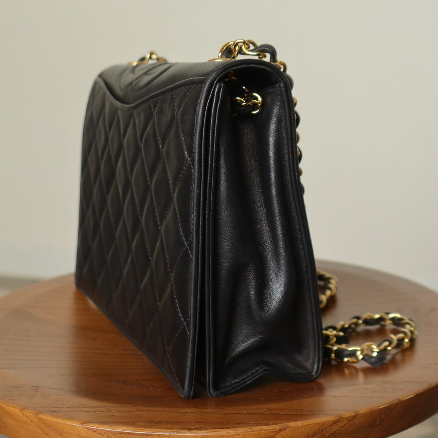 Chanel Vintage Black Lambskin Matelasse Diamond Quilted CC mark Flap Bag