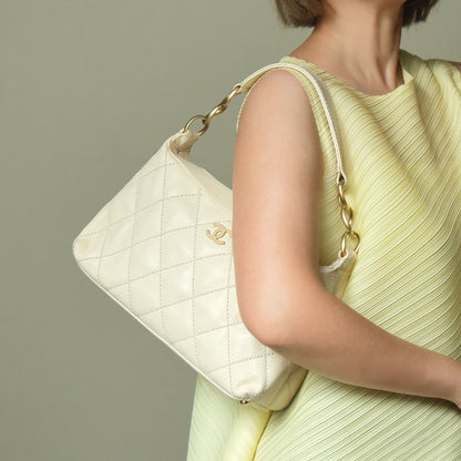 Chanel Vintage Cream Leather Wild Stitch CC mark chain-link Shoulder Bag