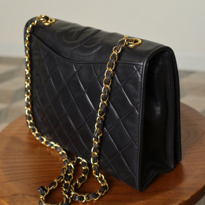Chanel Vintage Black Lambskin Matelasse Diamond Quilted CC mark Flap Bag