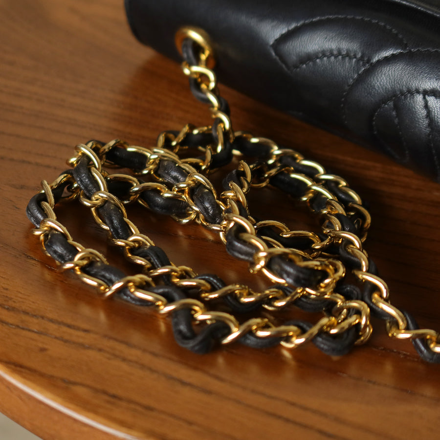 Chanel Vintage Black Lambskin Matelasse Diamond Quilted CC mark Flap Bag