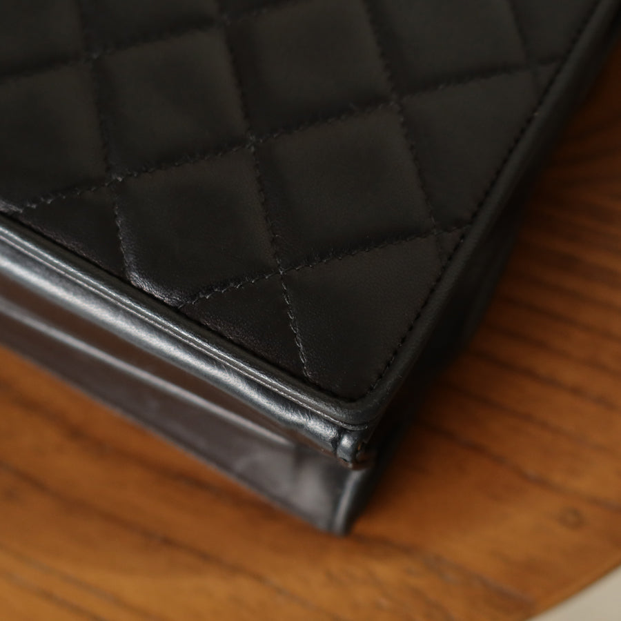 Chanel Vintage Black Lambskin Matelasse Diamond Quilted CC mark Flap Bag