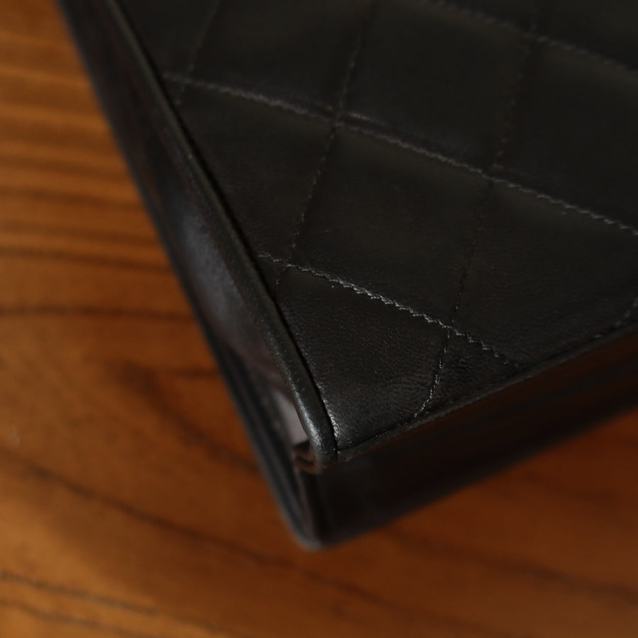 Chanel Vintage Black Lambskin Matelasse Diamond Quilted CC mark Flap Bag