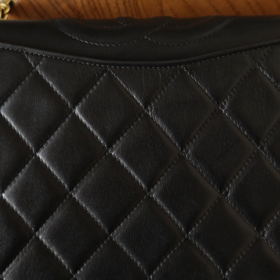 Chanel Vintage Black Lambskin Matelasse Diamond Quilted CC mark Flap Bag