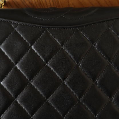Chanel Vintage Black Lambskin Matelasse Diamond Quilted CC mark Flap Bag
