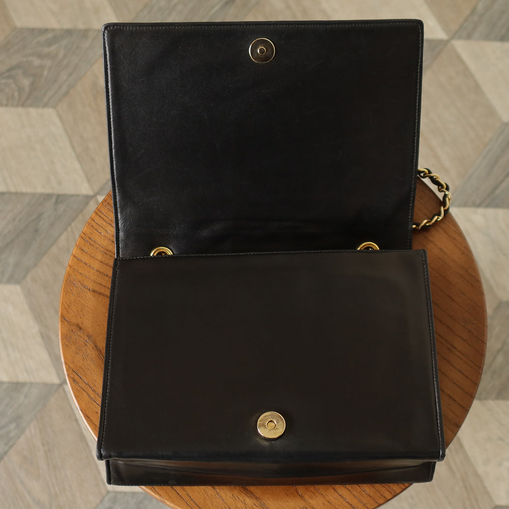 Chanel Vintage Black Lambskin Matelasse Diamond Quilted CC mark Flap Bag