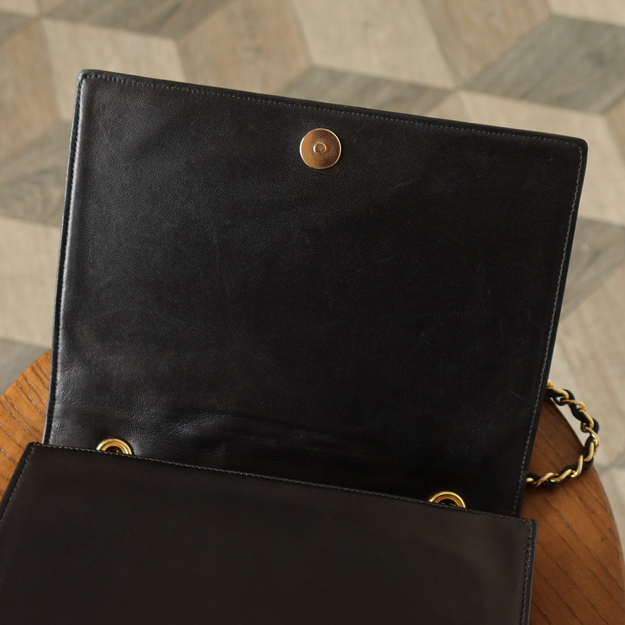 Chanel Vintage Black Lambskin Matelasse Diamond Quilted CC mark Flap Bag